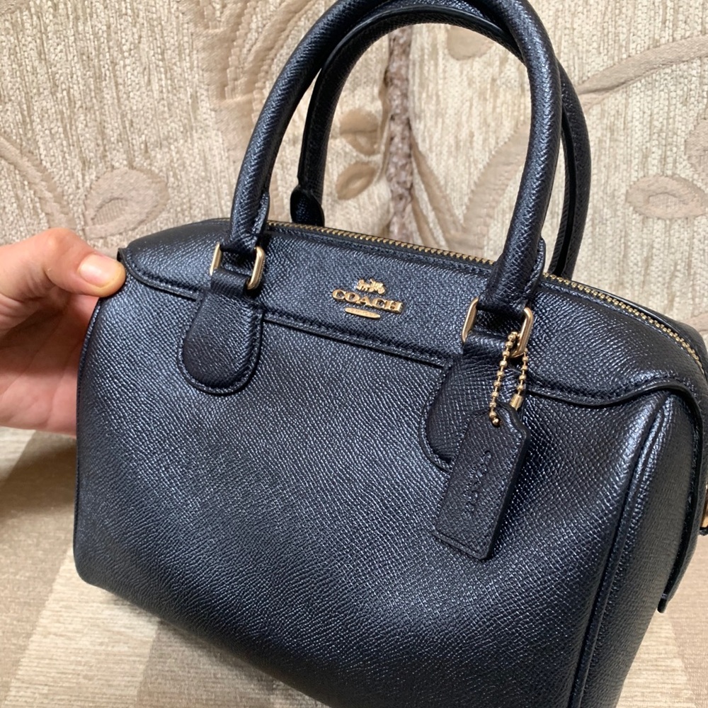 Coach Leather Bennett Satchel Metallic Denim Authentic